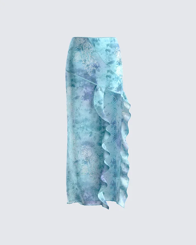 grey maxi skirts elegant -Bahia Mint Floral Print Skirt