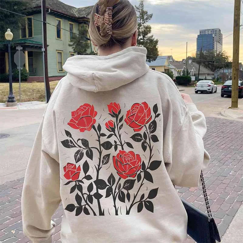 hoodie for cozy season -Rose Floral Hoodie