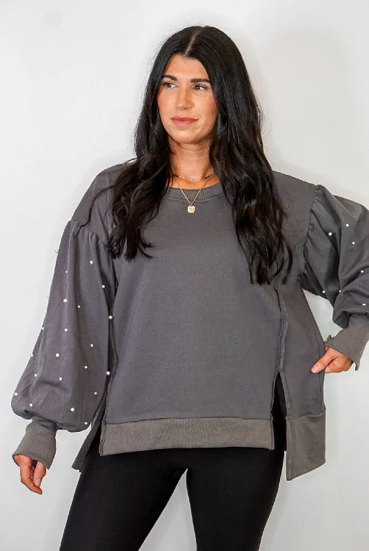 sweatshirts for cozy outfits -Pearl Darling Charcoal Sweatshirt