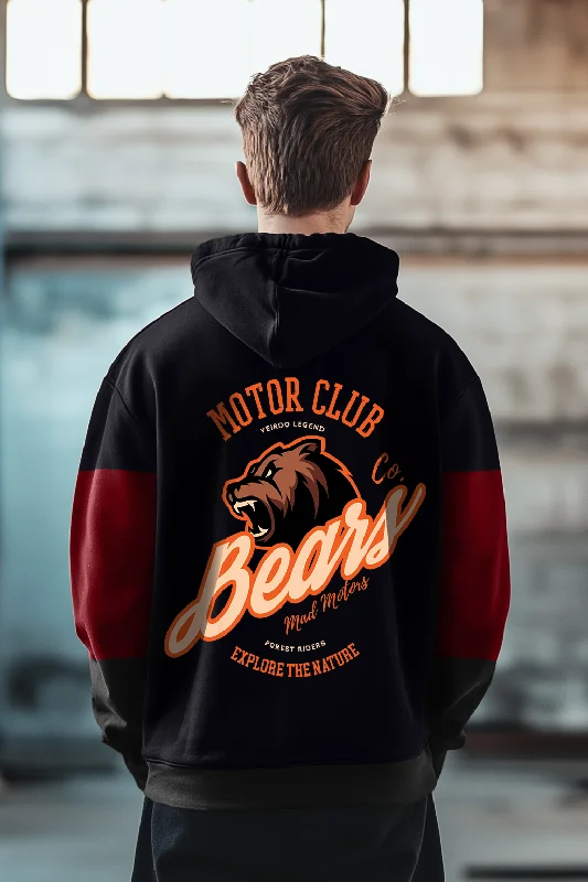 hoodie for fall wardrobe -Motor Club Bears Maroon Front Graphic Hoodie