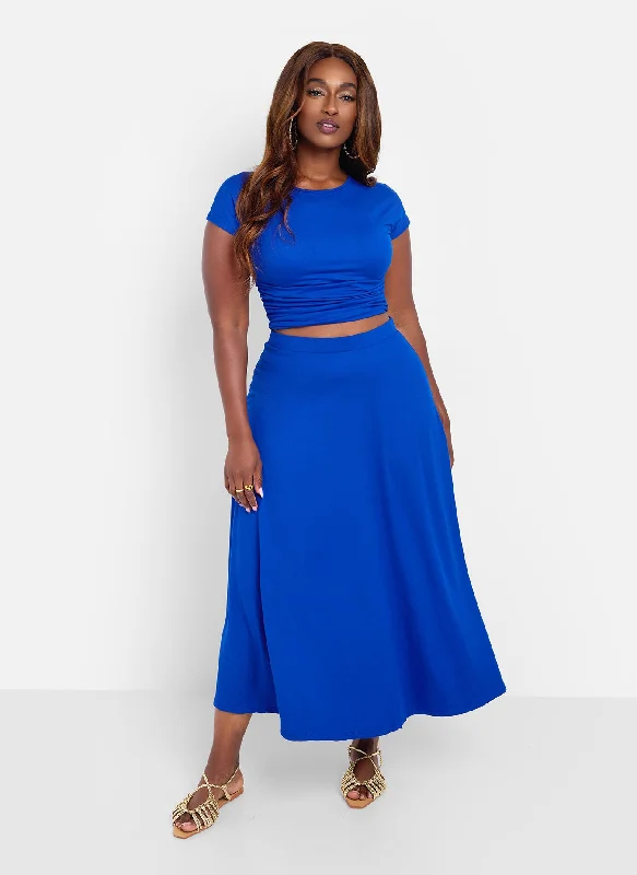 red midi skirts vibrant -Essential Cotton A Line Midi Skirt - Blue