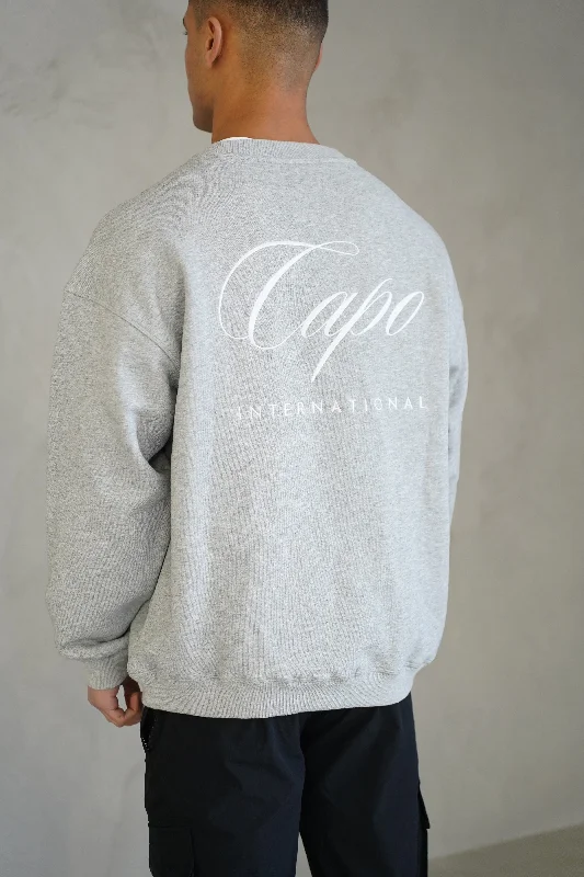 plum graphic hoodie -Capo International Sweater - Grey Marl