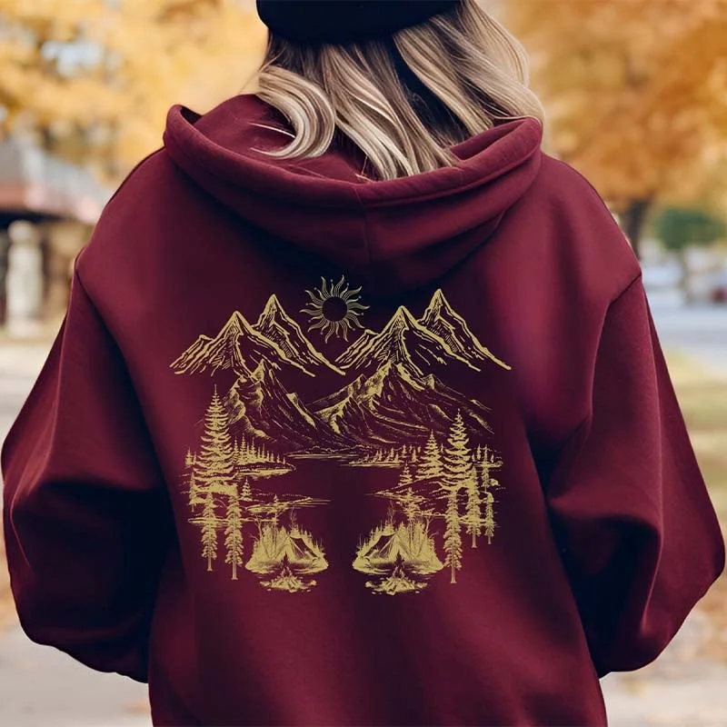 hoodie for lounging -Nature Mountain Hiking Forest Core Hoodie