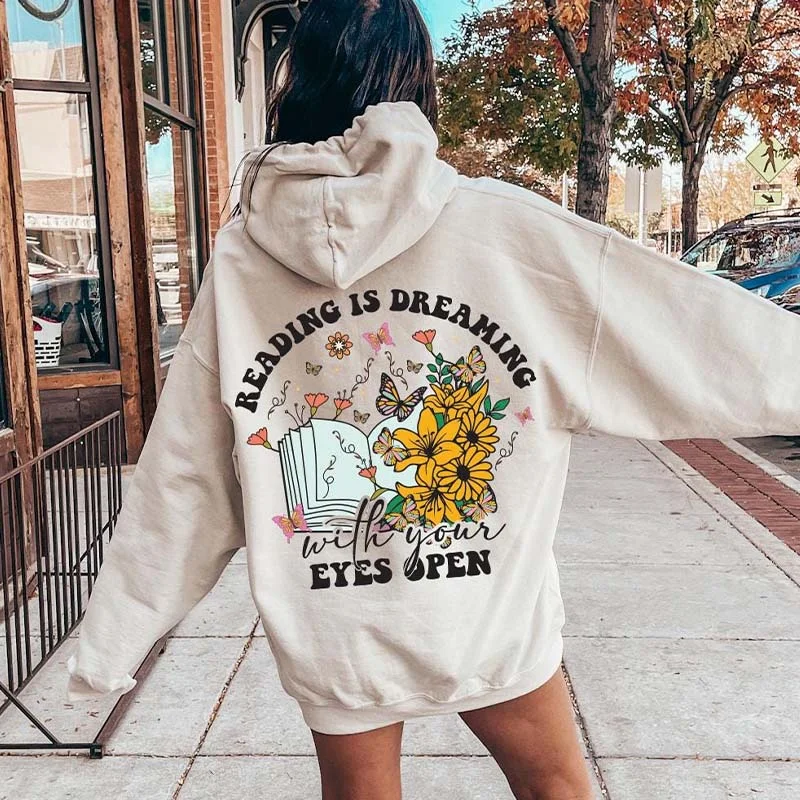 mustard hoodie bold -Reading is Dreaming with Your Eyes Open Hoodie