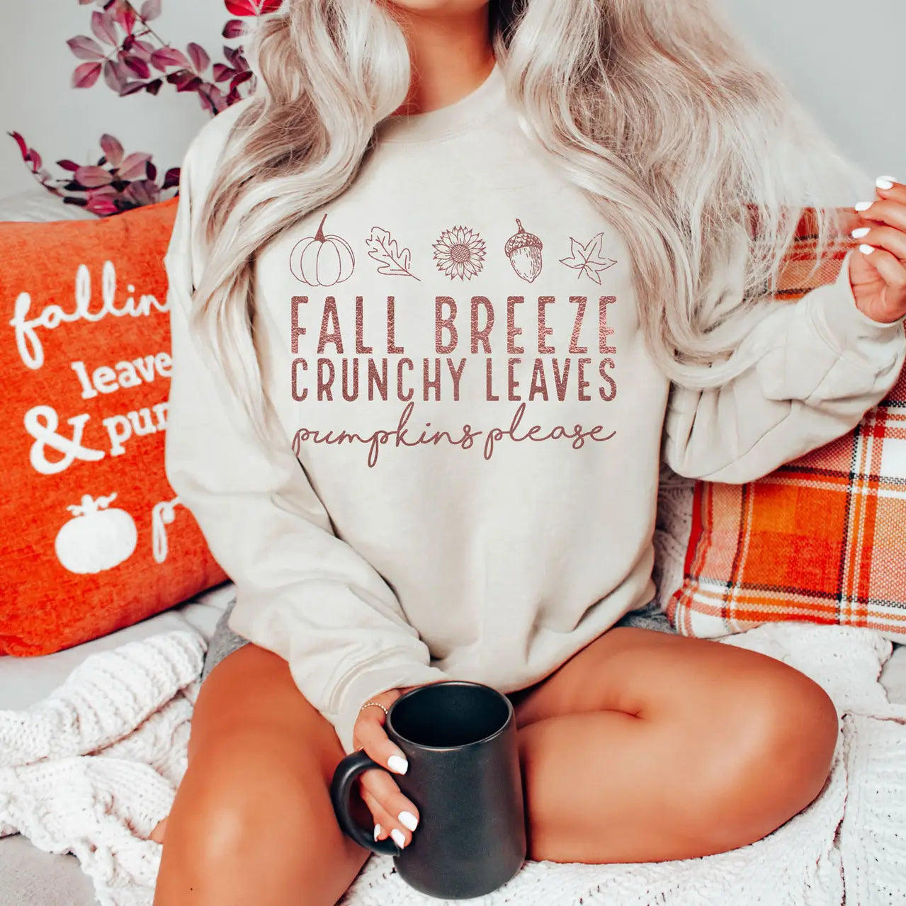 aqua cotton sweatshirts -Fall Breeze, Crunchy Leaves Sweatshirt