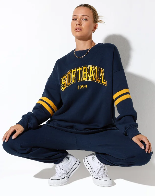 sweatshirts with kangaroo pocket -Tim Sweatshirt in Navy Citrus Stripe Football 1999