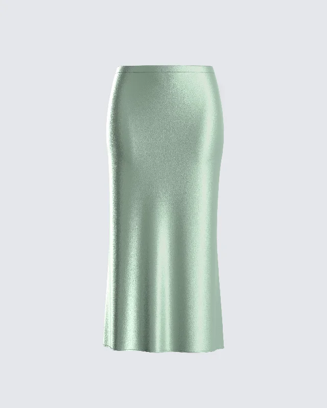 grey pencil skirts smart -Shae Green Satin Midi Skirt