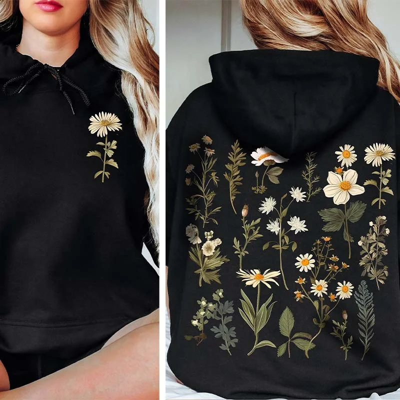 hoodie with drawstrings -Daisy Flower Hoodie