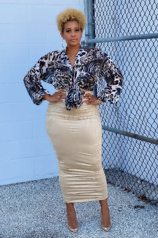 blue A-line skirts stylish -Deon Ruched and Fitted Maxi Skirt - Nude