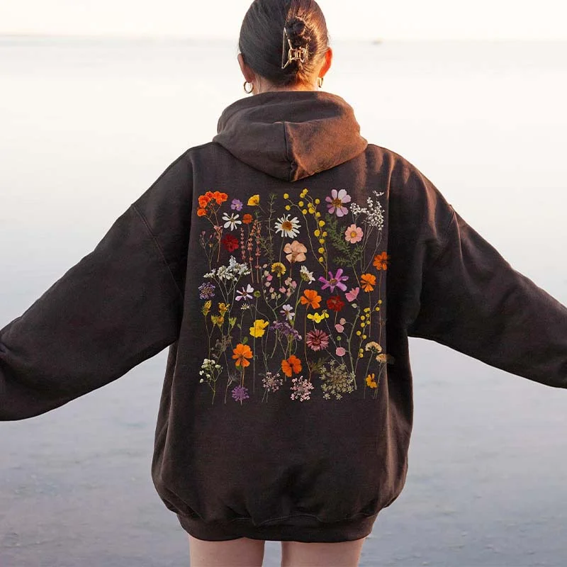 slate hoodie cool -Cute Pressed Flowers Cottagecore Hoodie