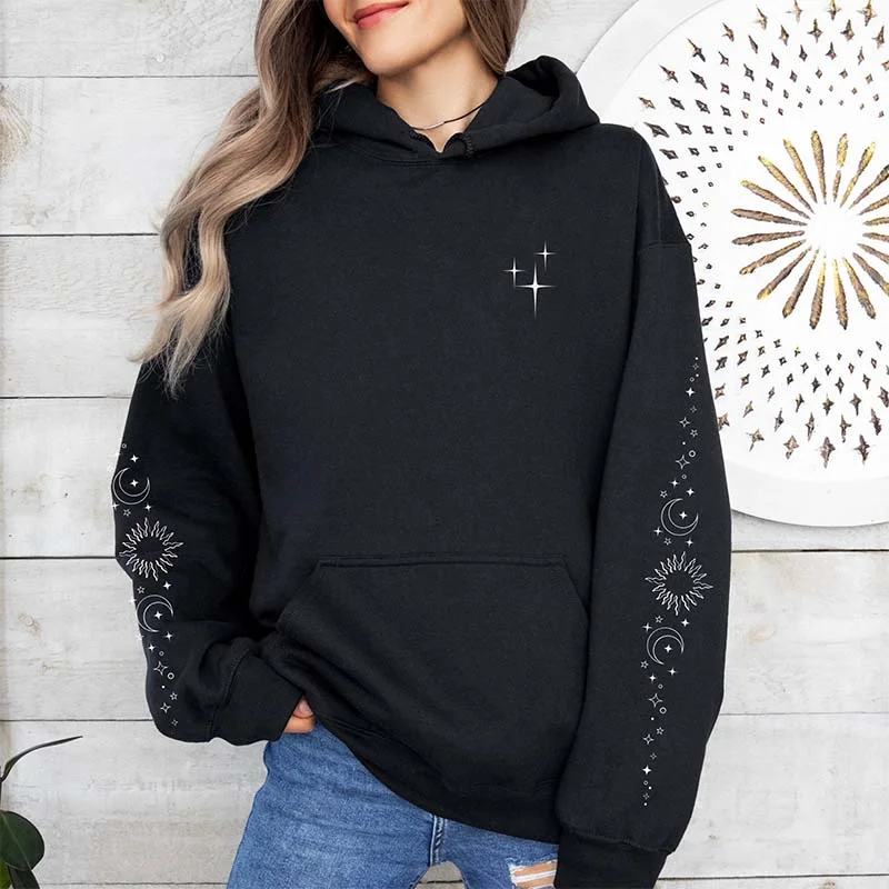 hoodie with round neck -Celestial Sun and Moon Stars Hoodie