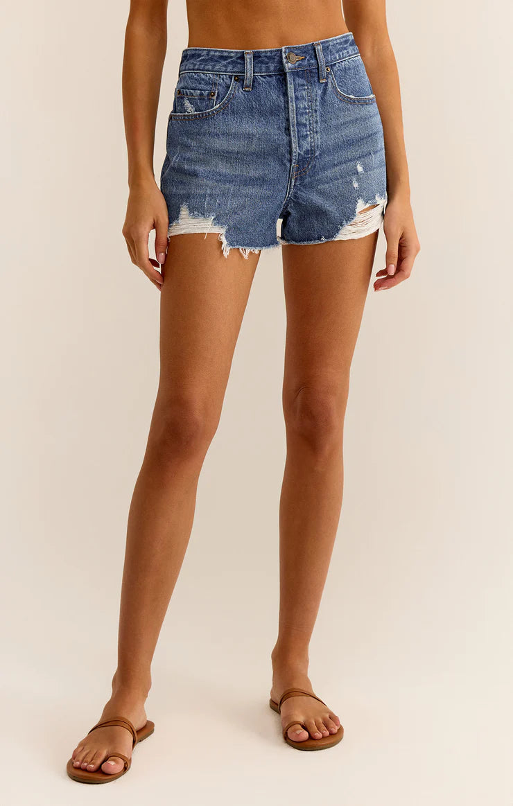 black high waisted shorts chic -Z Supply Classic Hi Rise Denim Short