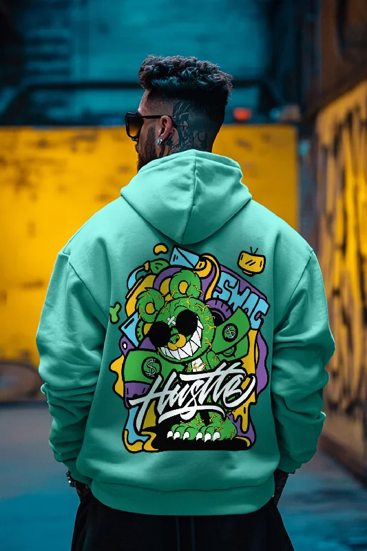 hoodie for spring layering -Hustle Mode: Green Print Men's Oversized Hoodie