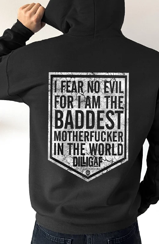 hoodie with ribbed hem -Dilligaf I Fear No Evil Pullover Hoody