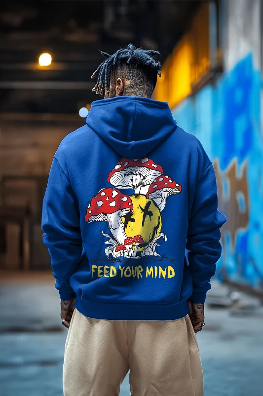 hoodie for travel outfits -Feed Your Mind  Blue Back Graphic Printed Hoodie