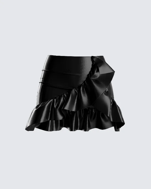 grey leather skirts edgy -Lexi Black Vegan Leather Skirt