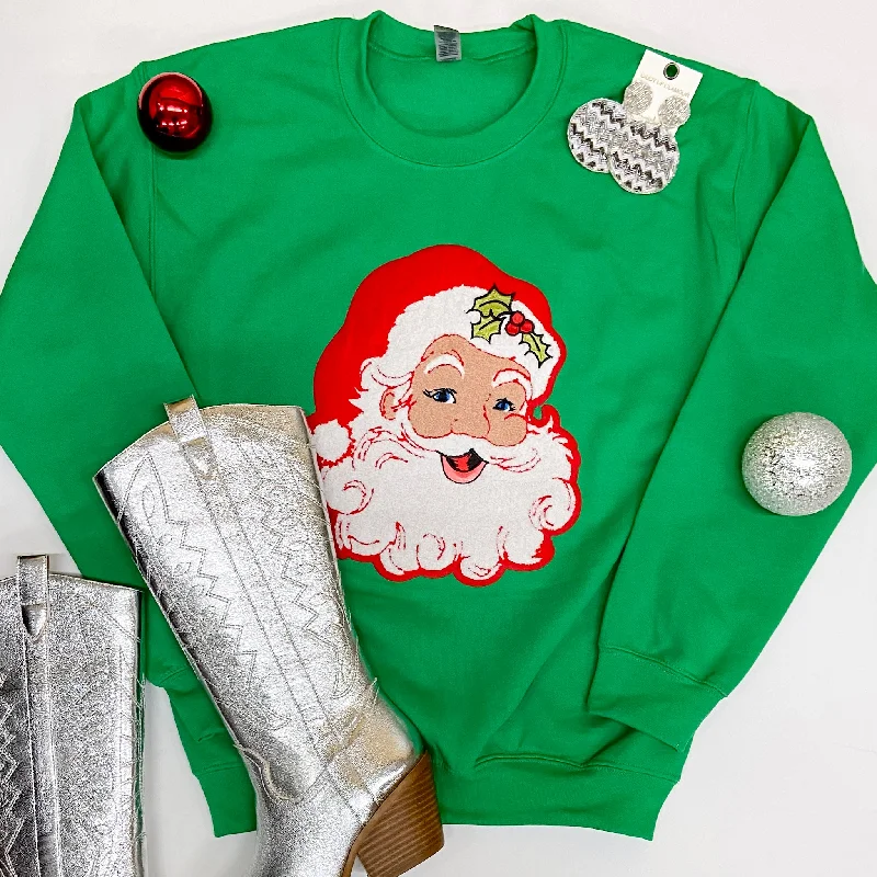 sweatshirts for stylish vibes -Santa Chenille Patch Graphic Sweatshirt in Green