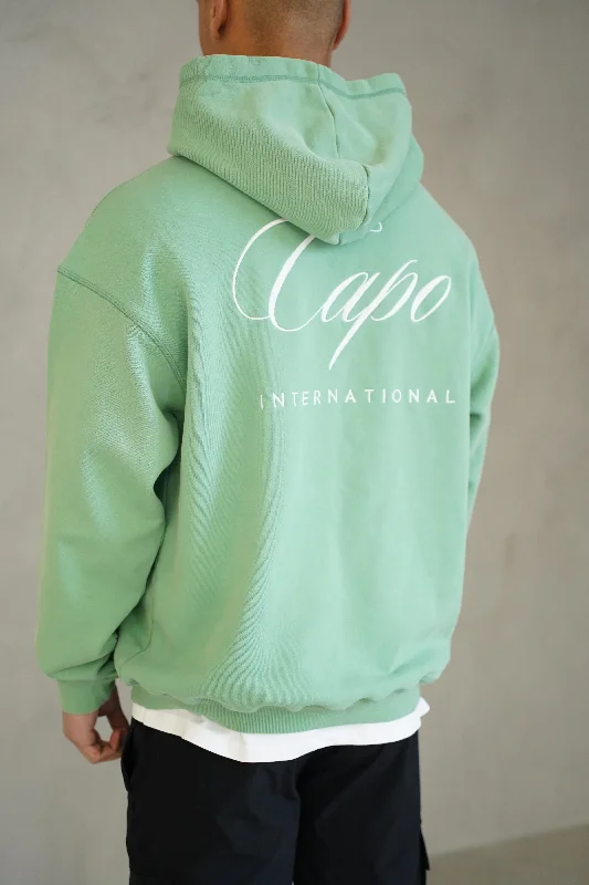 slate cotton hoodie -Capo International Hoodie - Washed Green