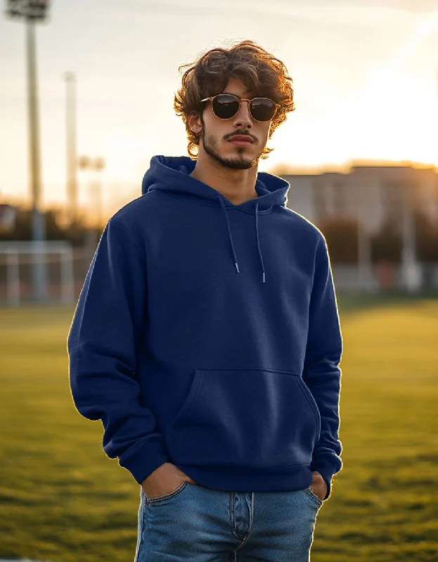 hoodie for weekend wear -Navy Plain Regular Fit Hoodie