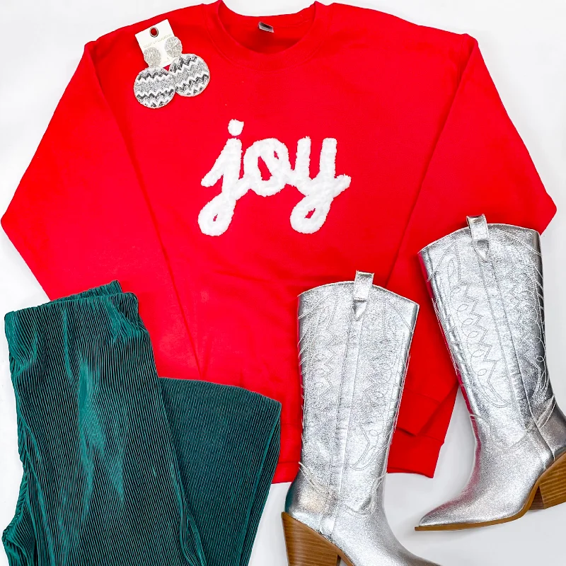 sweatshirts for trendy wear -Joy Hand Stitched Christmas Graphic Sweatshirt in Red