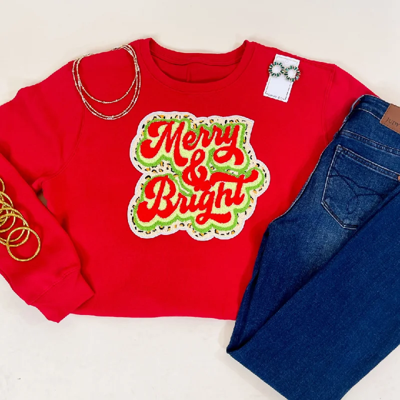 sweatshirts with long hem -Merry and Bright Graphic Sweatshirt with Cheetah Print Backing in Red