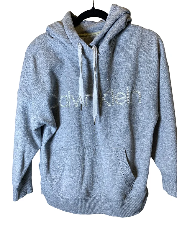 sweatshirts with deep hem -Sweatshirt Hoodie By Calvin Klein Performance In Grey, Size: S