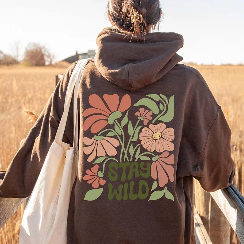 hoodie for evening chill -Stay Wild Boho Floral Nature Hoodie