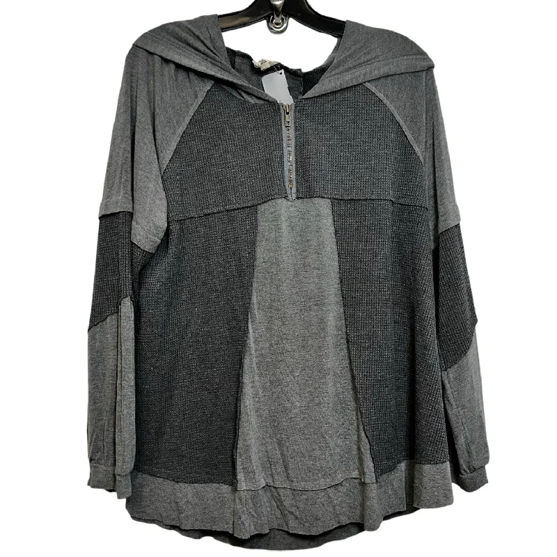 sweatshirts with ribbed trim -Sweatshirt Hoodie By Pol In Grey, Size: L