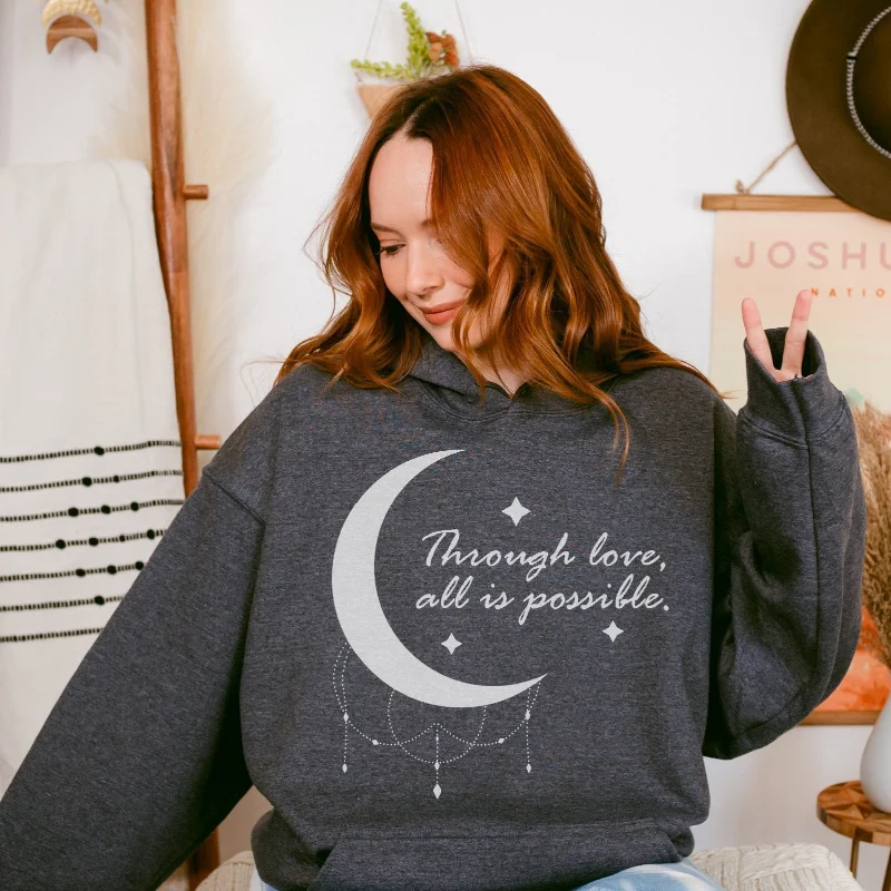 hoodie with ribbed hem -Through Love All Is Possible Danika and Bryce Hoodie