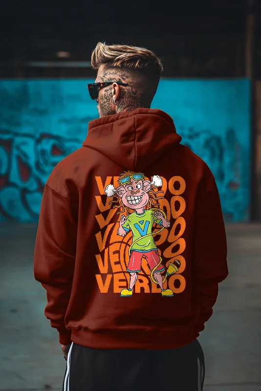 magenta hoodie bold -Veirdo's Rust Back Typographic Printed Hoodie