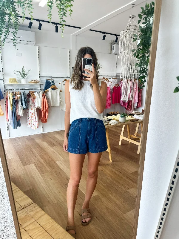 beige jean shorts casual -Freya Denim Shorts