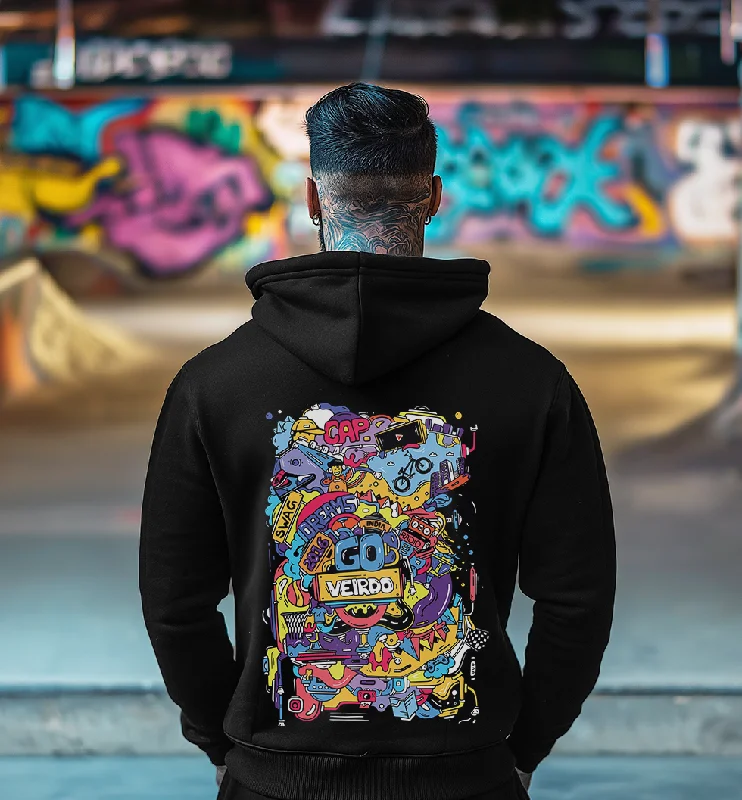 hoodie for layering -Doodle Black Back Graphic Printed Hoodie