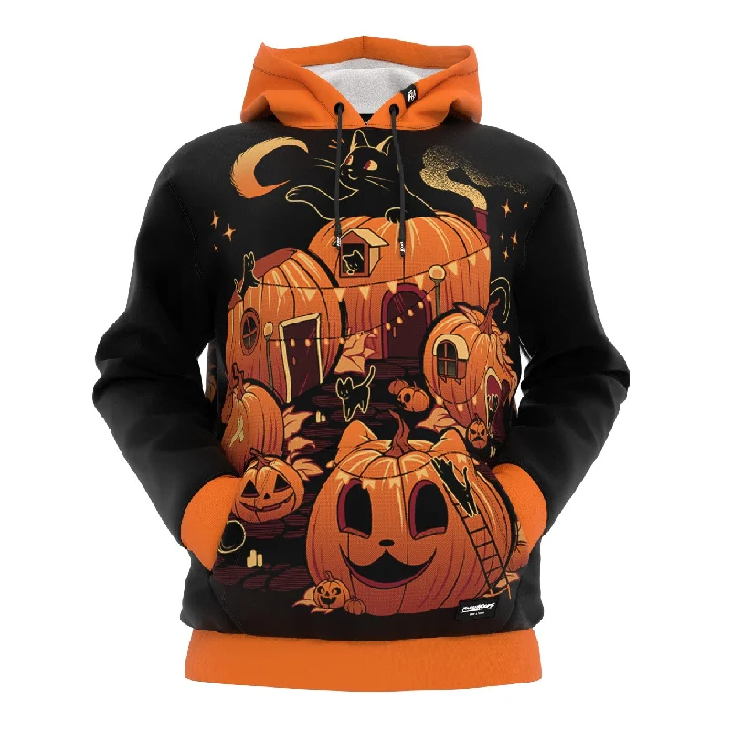 hoodie with stand collar -Pumpkin House Hoodie