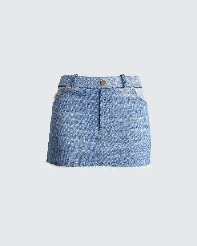 floral wrap skirts stylish -Inaya Blue Denim Mini Skirt