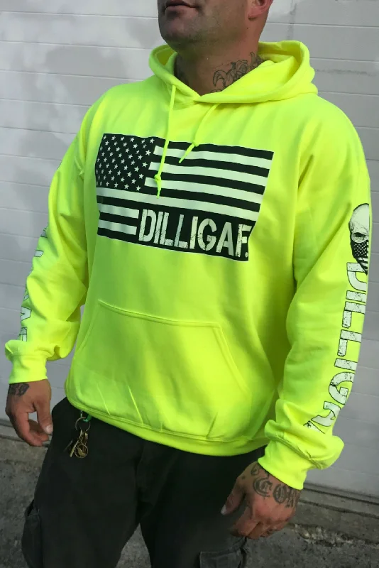 navy cotton hoodie -Support and Defend the USA SAFETY GREEN Dilligaf Pullover Hoodie