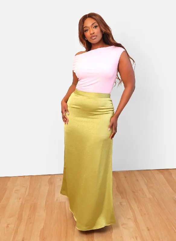 grey tiered skirts stylish -Celie Maxi Shift Skirt - Chartreuse