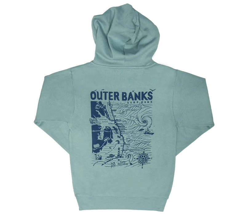 unisex sweatshirts style -REAL Outer Banks Map Wmn's Hooded Sweatshirt-Agave