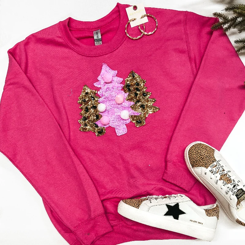 sweatshirts with funny quotes -All I Want For Christmas Sequin Christmas Tree Graphic Sweatshirt in Pink