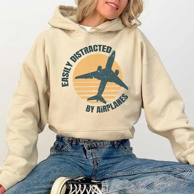 charcoal black hoodie -Easily Distracted By Airplanes Hoodie