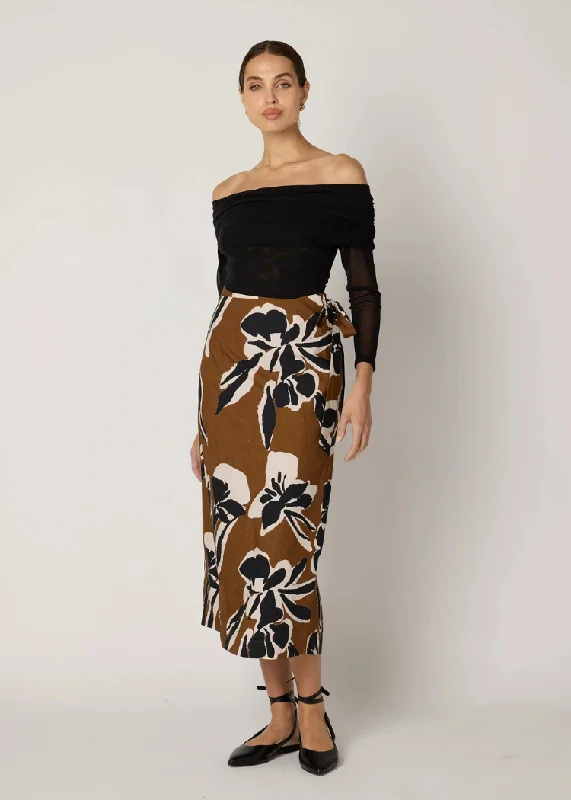 black wrap skirts sleek -Cleobella Camilla Midi Skirt- Smoked Clover