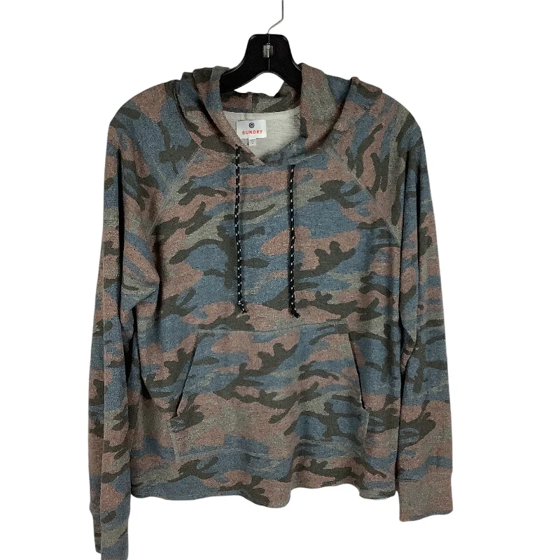 sweatshirts with textured fabric -Sweatshirt Hoodie By Sundry In Camouflage Print, Size: S