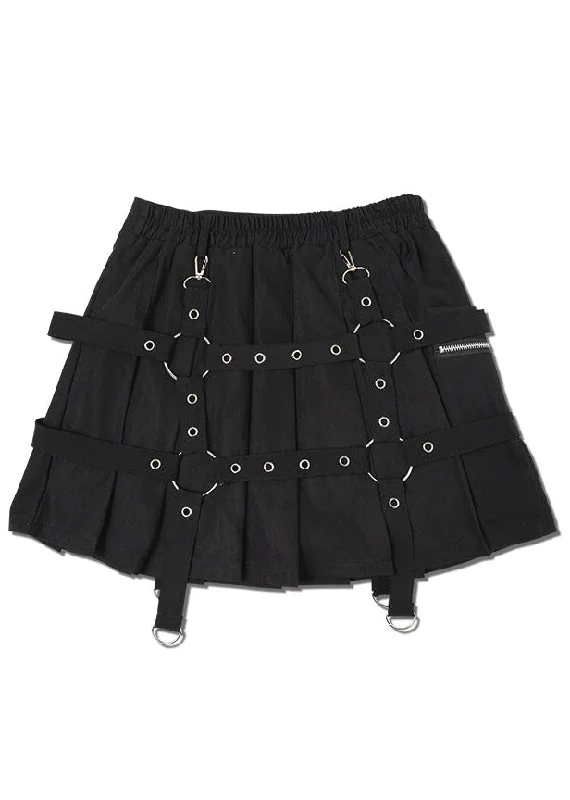 beige pleated skirts versatile -Drip Heart Harness Black Pleated Skirt