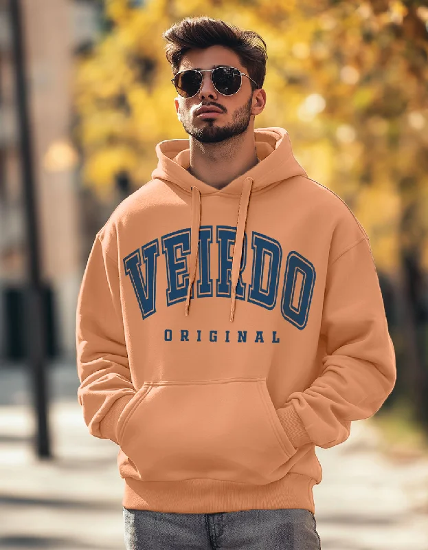 hoodie with side zipper -Veirdo Original Orange Front Graphic Printed Hoodie