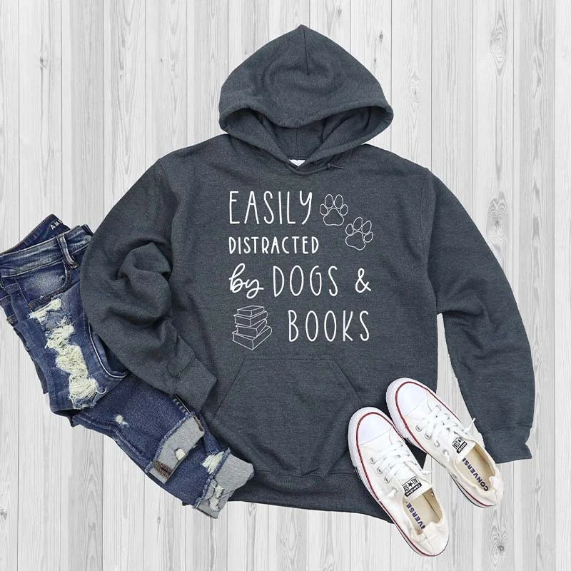 hoodie for urban style -Dogs And Books Reading Hoodie