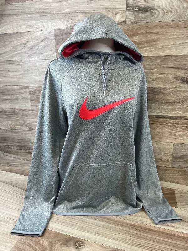 sweatshirts for chic style -Athletic Sweatshirt Hoodie By Nike Apparel In Grey & Orange, Size: L