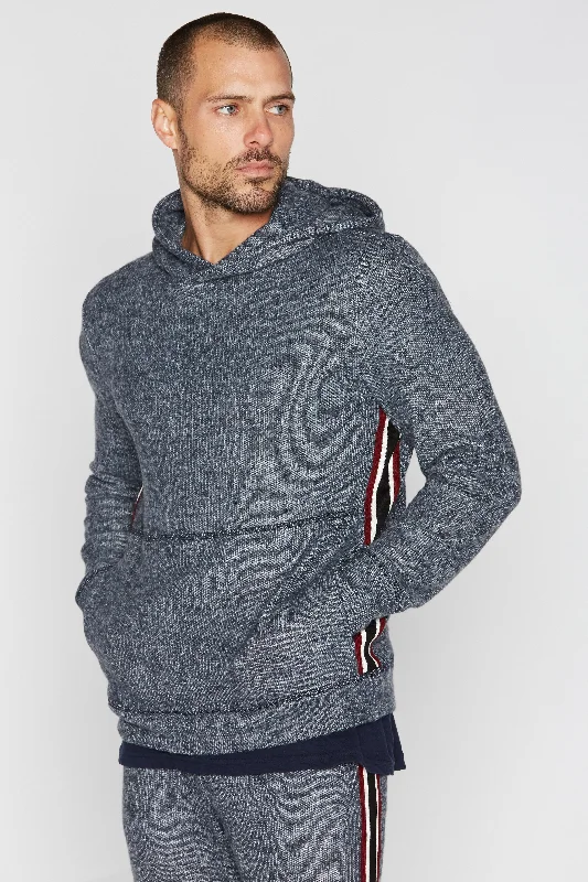 hoodie with split cuffs -Men's Soft Knit Melange Side Stripe Hoodie