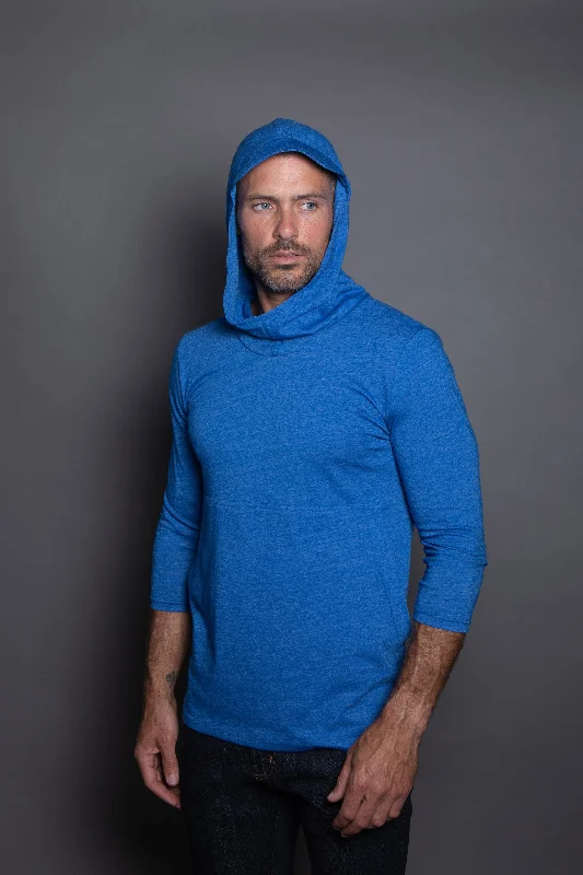 hoodie for cozy layering -Men's 3/4 Sleeve Cowl Neck Visor Hoodie