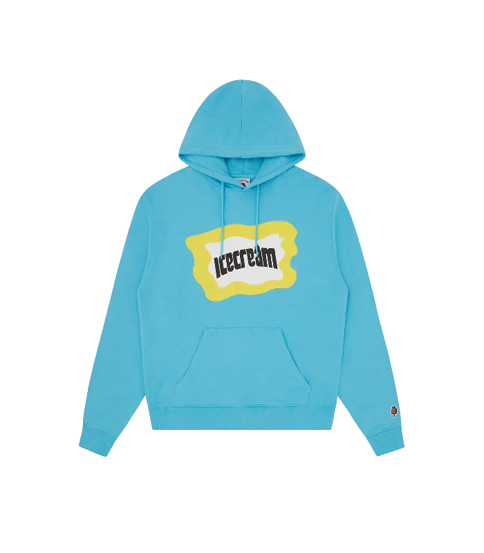 hoodie with long neck -SPLATTER POPOVER HOOD - BLUE