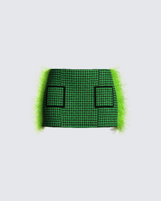 pink mini skirts cute -Misty Green Houndstooth Skirt