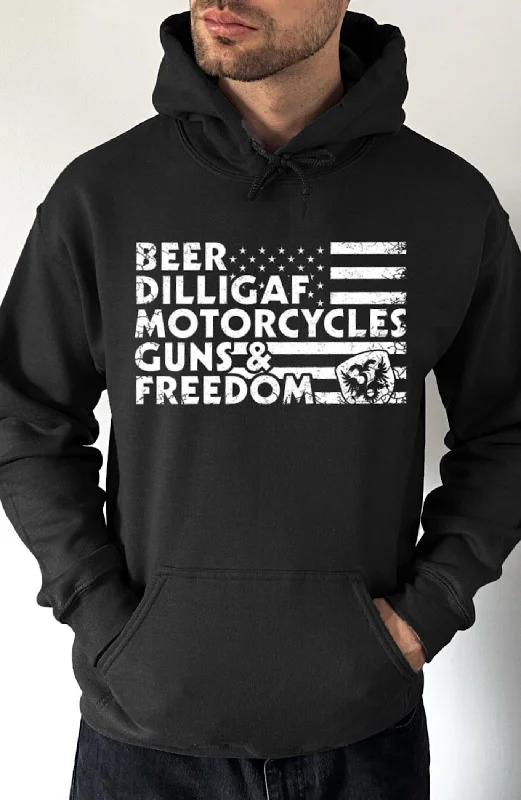 hoodie for trendy outfits -Beer, Guns & Freedom Pullover Hoodie